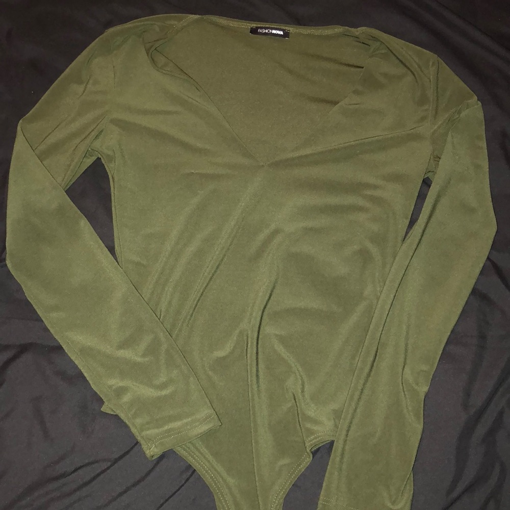 Olive satin bodysuit